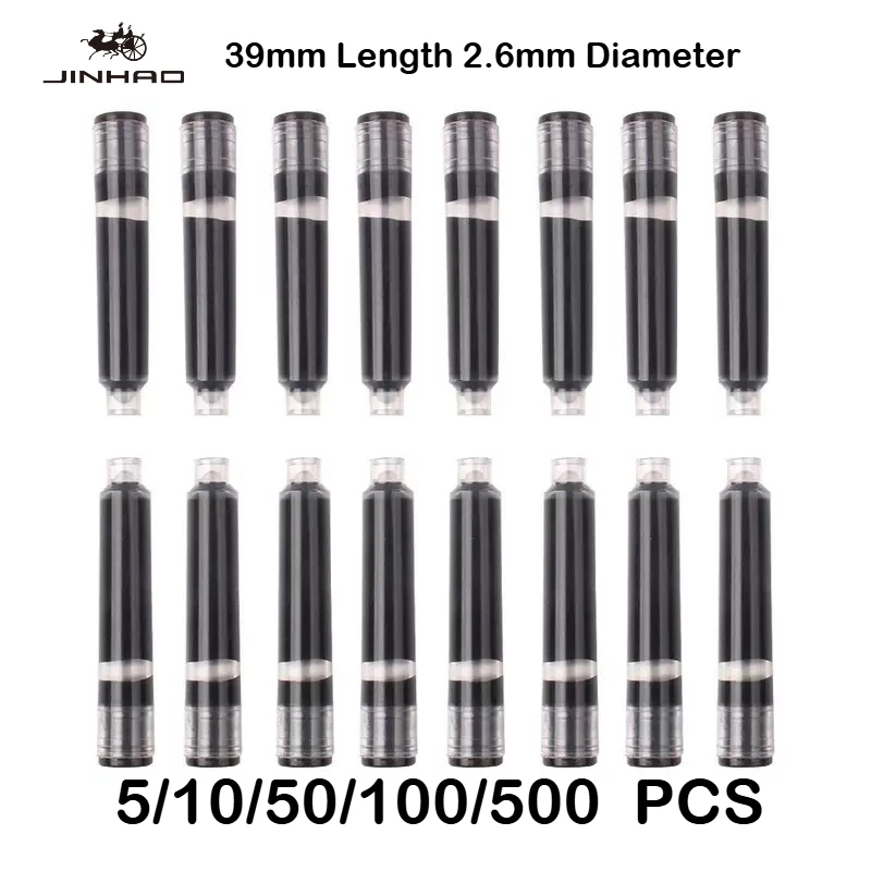500/10 PCS JINHAO 2.6mm 만년필 잉크 주머니 블랙 39mm 카트리지 리필 Majohn Hongdian 문구 용품 용 사무실 학교 용품