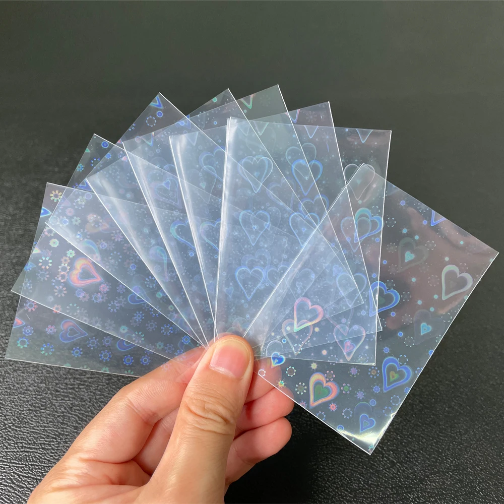 100pcs Board Game TCG Card Sleeves Sweet Heart Foil Transparent Laser Clear YGO PKM Photo Protector Trading Cards Shield Cover sharkbang love heart a5 binder notebook jounral cover ins bandage photocards stickers collect book photo organzier stationery