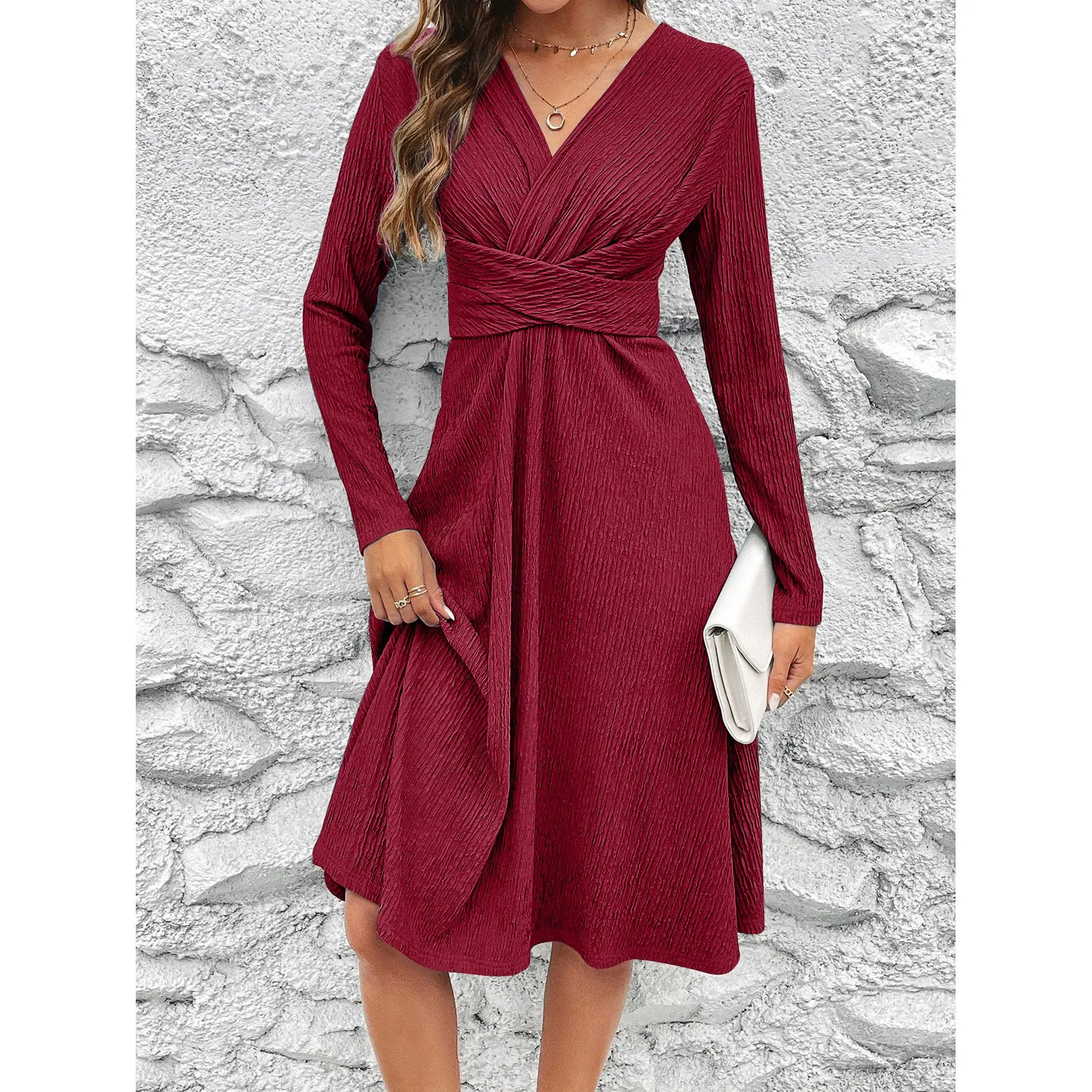 

Retro Skirt Children's 2023 Autumn New Sexy Waist Slimming Long Sleeved Dress