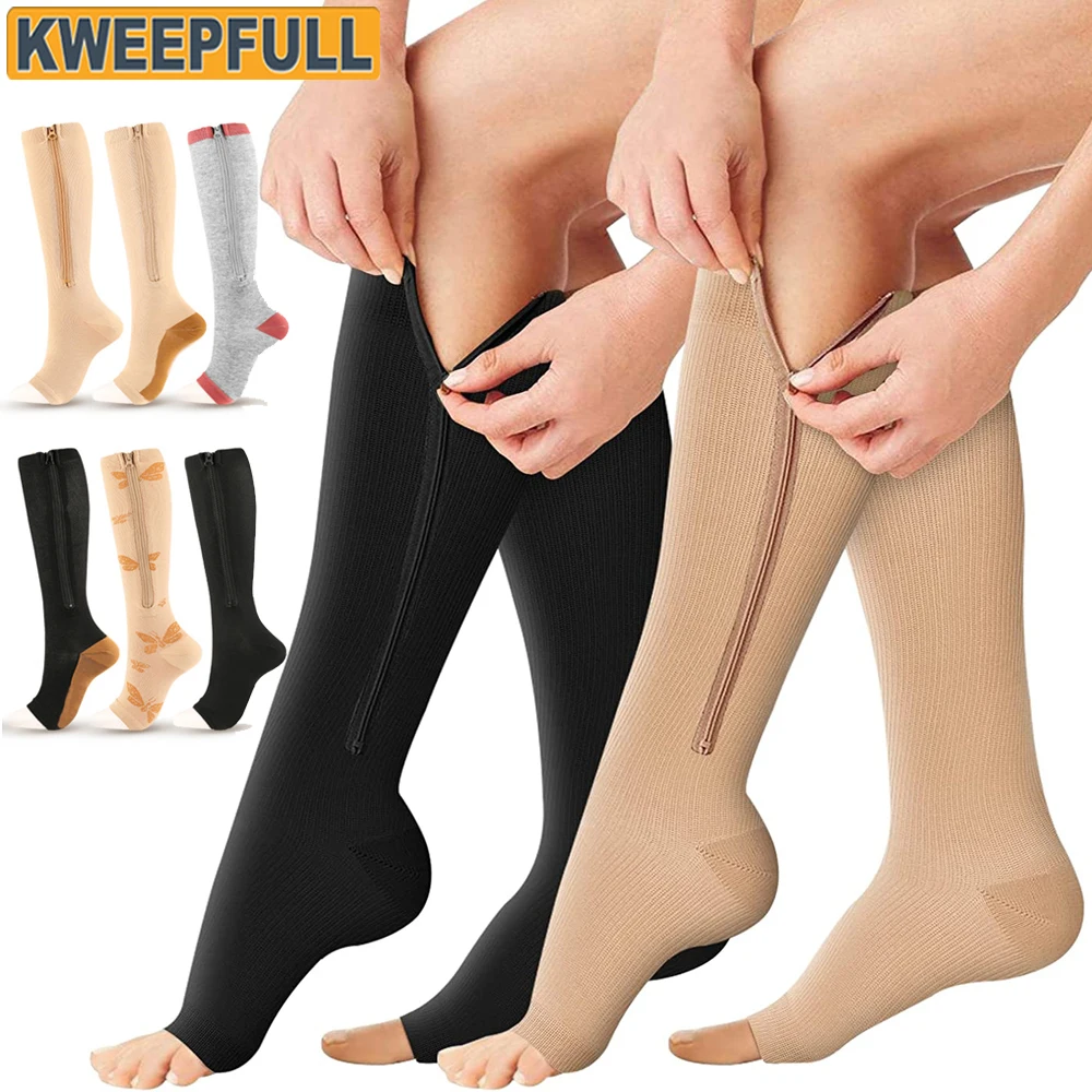 1Pair Medical Zippered Compression Socks - Open Toe 15-20 mmHg Varicose  Veins Compression Stockings, Diabetic Compression Socks - AliExpress