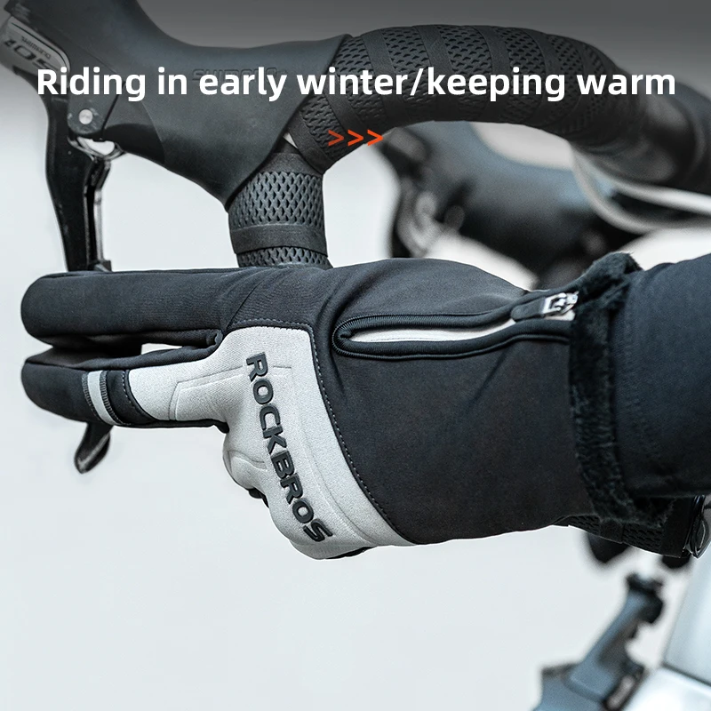 ROCKBROS Winter Warm Gloves Touch screen Cycling Gloves Full Finger MTB Bike Gloves Non Slip Silicone Palm Thermal Ski Gloves 5