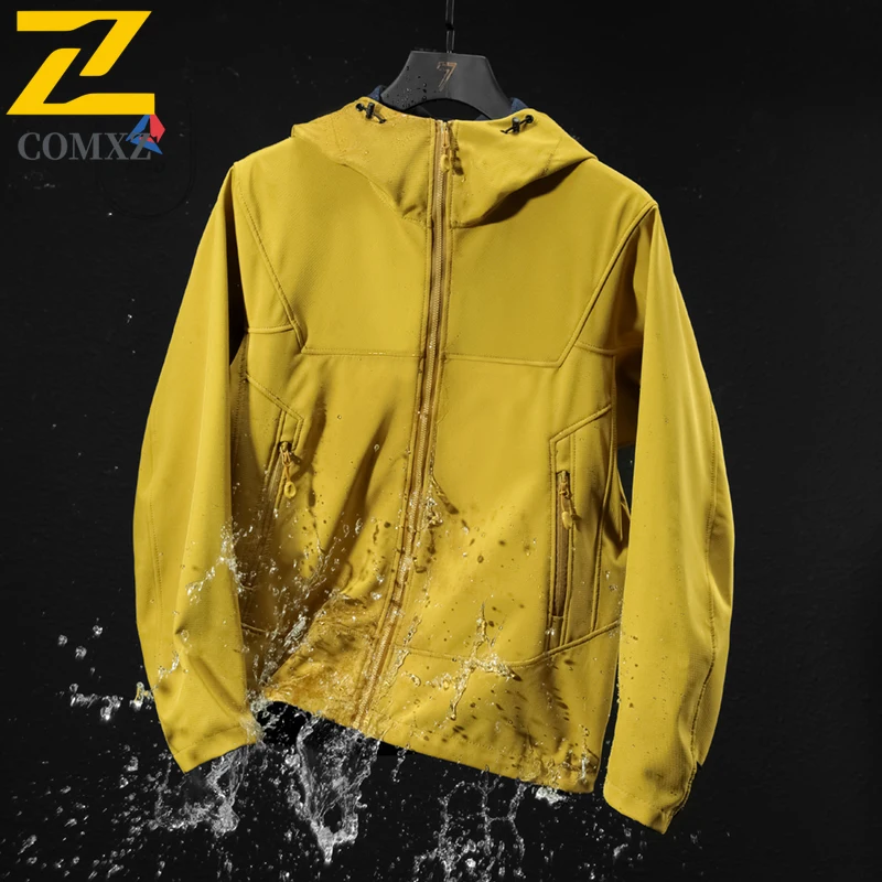 EiAO Men Women Outdoor Softshell Jacket Waterproof Windproof Fleece Lined Hooded Tactical Coat for Hiking Camping Mountaineering