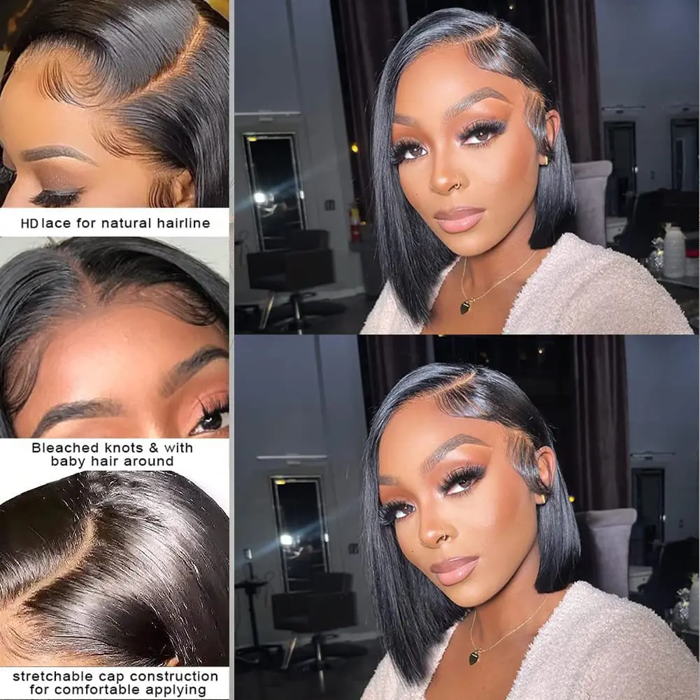 Short Bob Wig Human Hair 220% 13x4 Lace Front Wigs Human Hair Brazilian Straight Bob Wig for Black Women Pre Plucked human hair wig