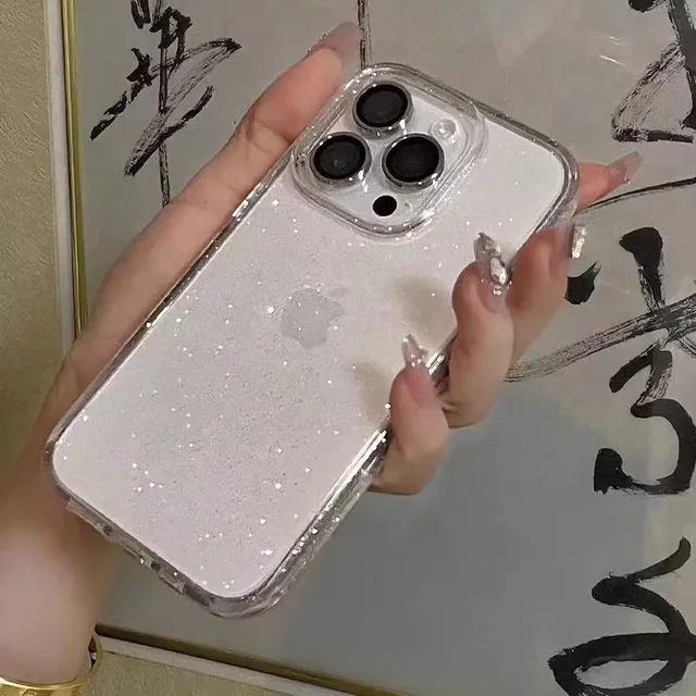 Luxury Bling Glitter Clear Phone Case For iPhone 16 15 14 13 12 11 Pro Max X XR XS 7 8 Plus Shockproof Transparent Soft Cover 2
