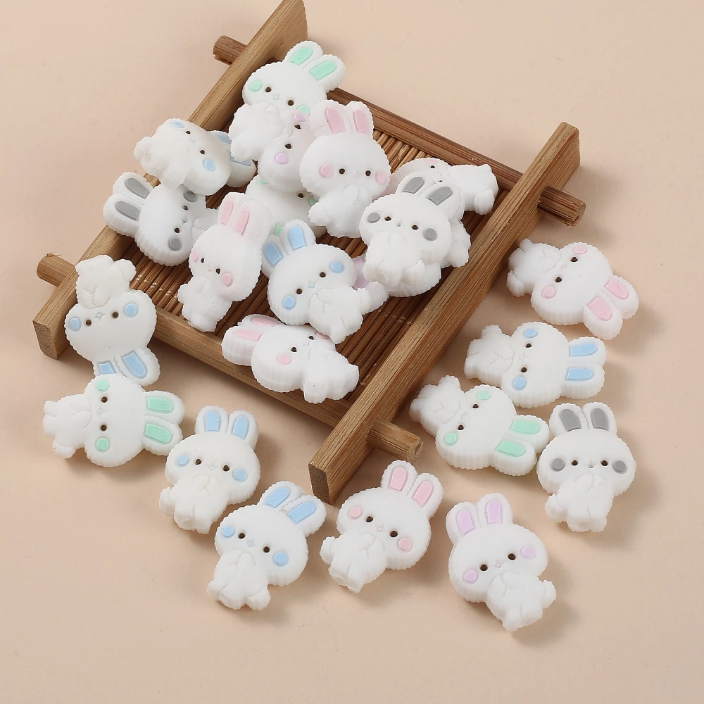Cartoon Animal Bunny Silicone Bead 10Pcs 18x27mm Food Grade Teether Bead For Jewelry Making DIY Pacifier Chain Necklace Bracelet