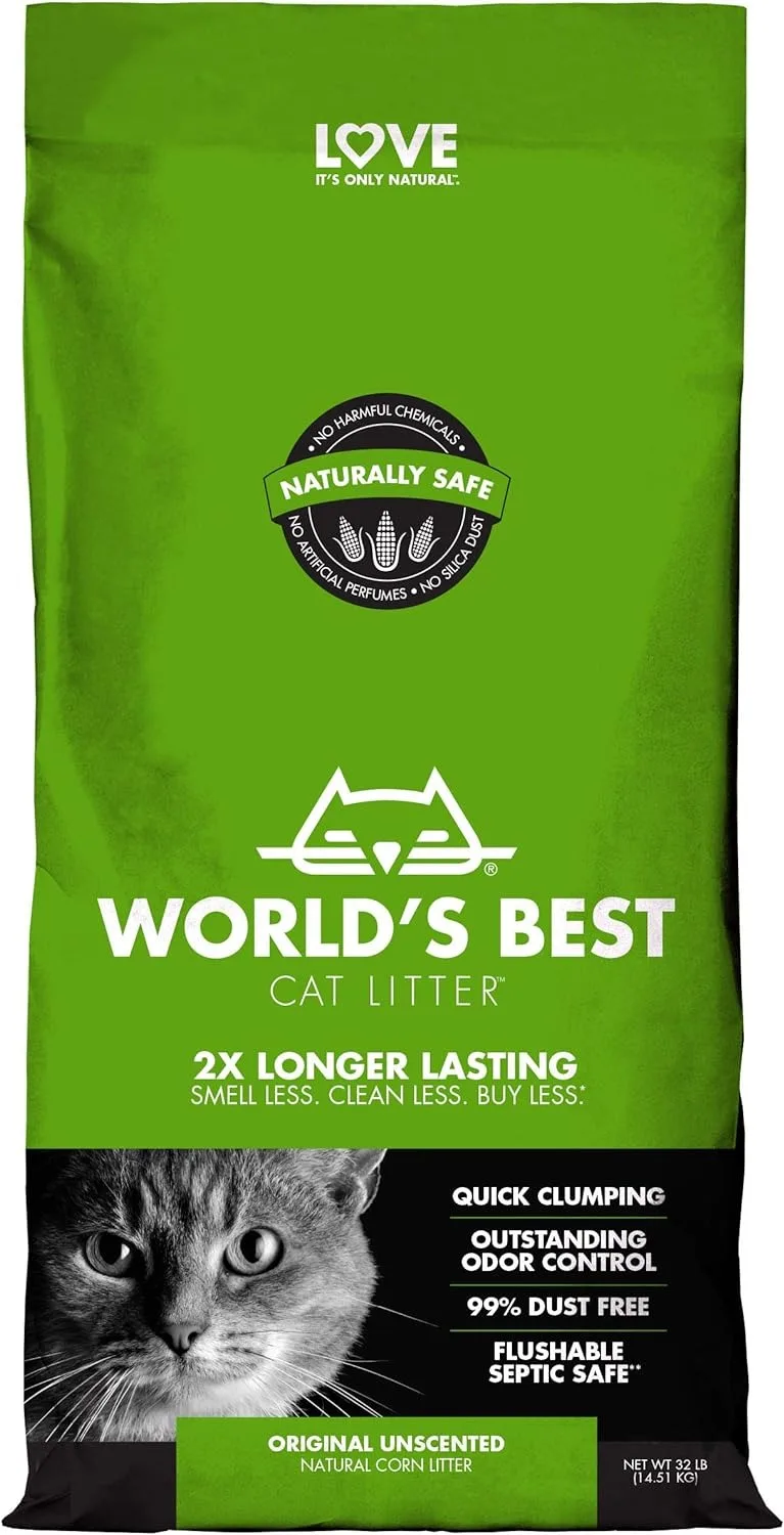 

CAT LITTER Original Unscented, 32-Pounds - Natural Ingredients, Quick Clumping, Flushable, 99% Dust Free Long-Lasting Control