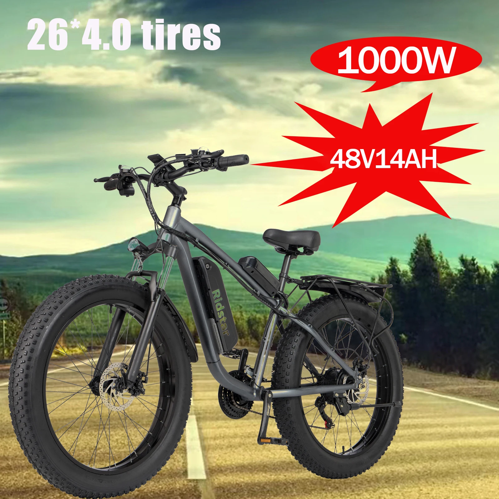 

E-bicycle E26 1000W High Power Motor 48V14AH Waterproof Lithium Battery 26*4.0 Inch Fat Tire Mountain E-bicycle Adult E-bicycle