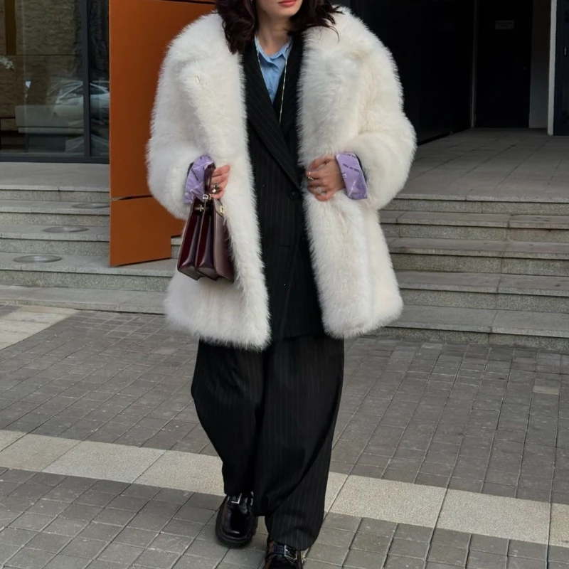 Women Winter 2025 High Quality Luxury Faux Fur Coat Thicken Warm Overcoat Outerwear Hot Girls Solid Long Fox Fur Jacket