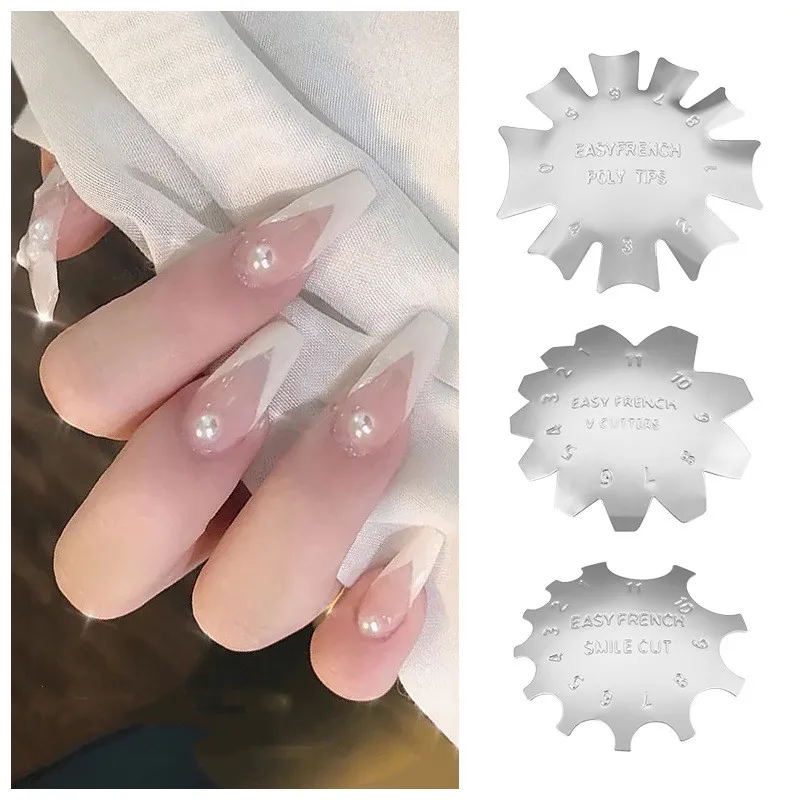 

Easy French Smile Cut V Line Manicure Trimmer Edge Shape Tips Nail Cutter Stainless Steel Shape Template Acrylic Pink White Nail