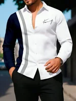 Striped Printed Men's Long-sleeved Shirt Summer Casual Men's Single-breasted Shirt Beach Pool Party Men's Fashionable Shirt 1