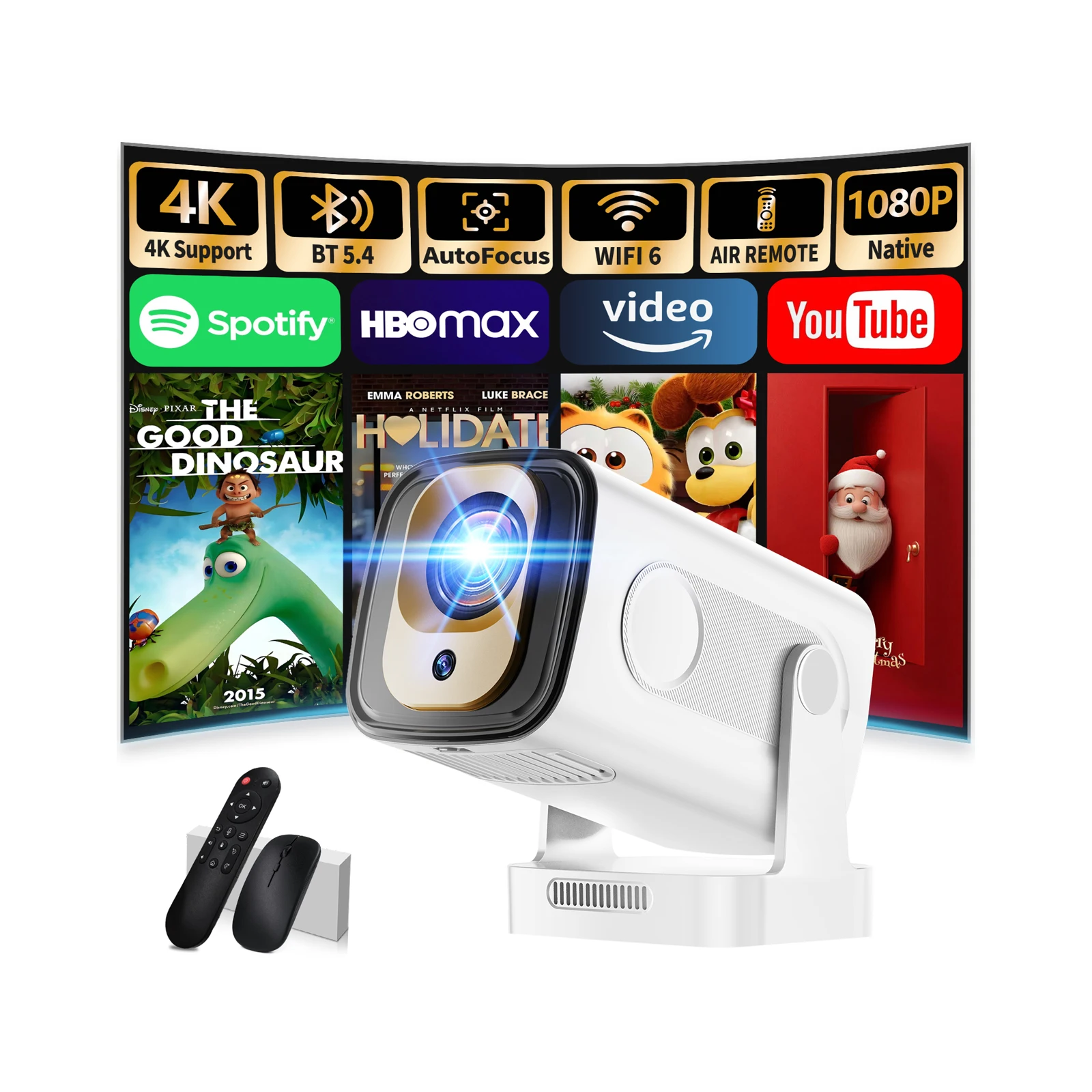 LIMOFF Vision3 Ultra Mini Proiettore Portatile 1080P - WiFi 6, Bluetooth 5.4, Keystone, Rotazione 180° - Integrato Con Netflix E YouTube
