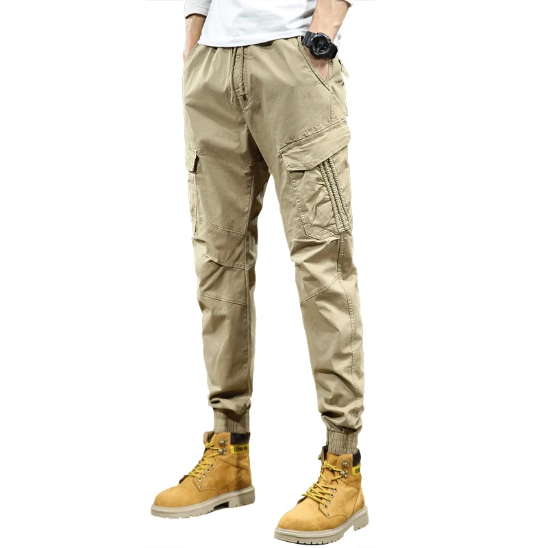 2024 New Men's Pocket Tie Feet Casual Work Wear Pants Slim Fit, Simple and Versatile Men's Sports Outdoor Japanese High Street 1