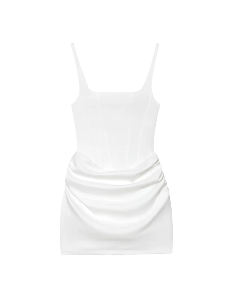 Summer Pleated Sling Mini Dress For Women Fashion U-neck Sleeveless Backless Bandage Dresses Elegant Slim Fit Club Party Gown