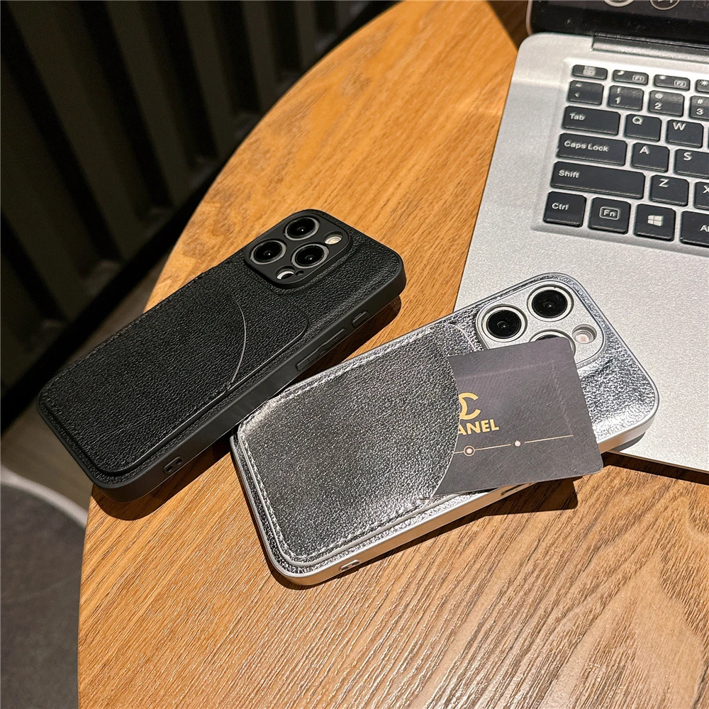 Luxury Leather Slot Card Case with Camera Protection and Soft Silicone Cover