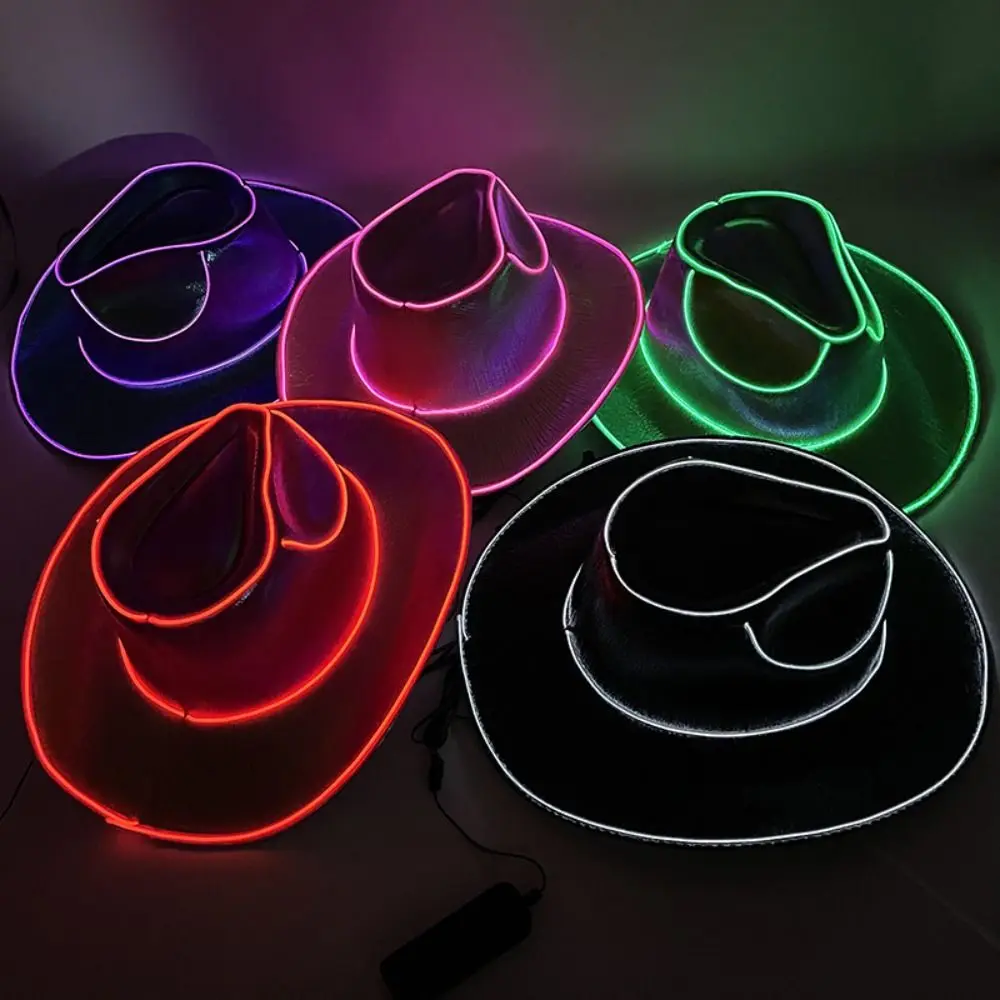 

Neon Space Wireless Led Cowboy Hat Cosplay Disco Party Concert Iridescent Jazz Hat Halloween Dress Up Wide Brim Luminous Hat