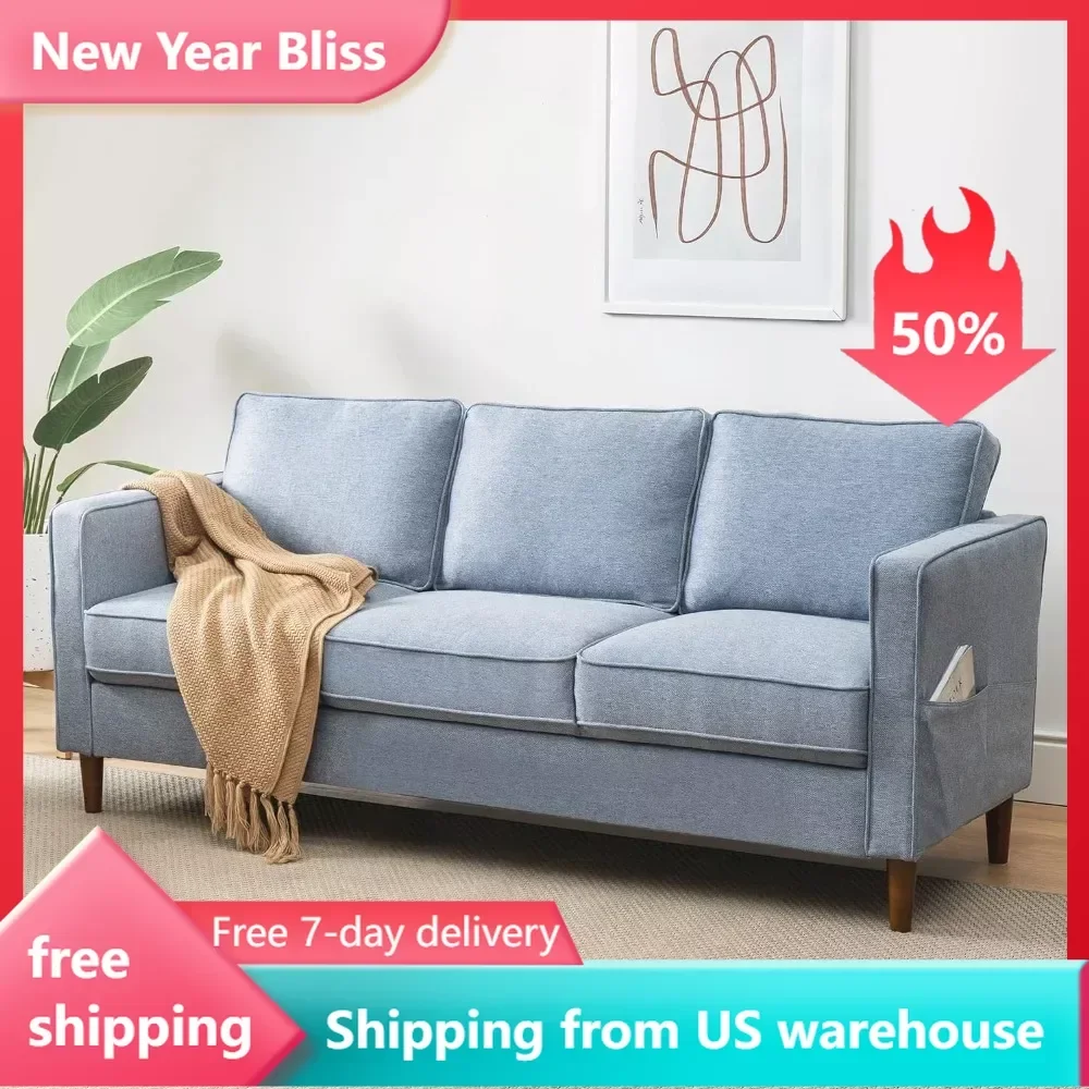 

Modern Linen Fabric Loveseat/Sofa/Couch With Armrest Pockets Dusty Blue Sofas Living Room Sofas for Home Bed Furniture