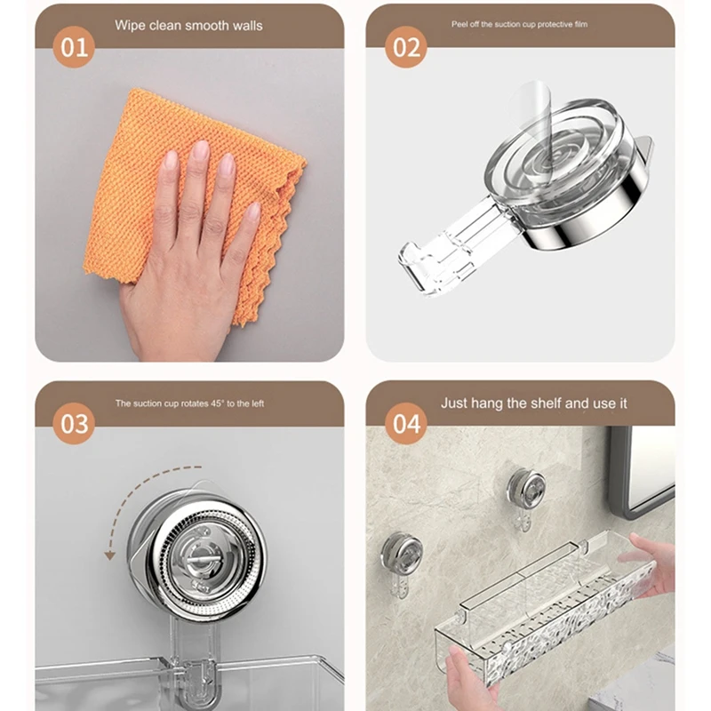 No-Drill, Light Luxury Style Glacier Pattern Suction Cup Shelf,Bathroom Shower Organizer Easy Install Transparent Fan Style