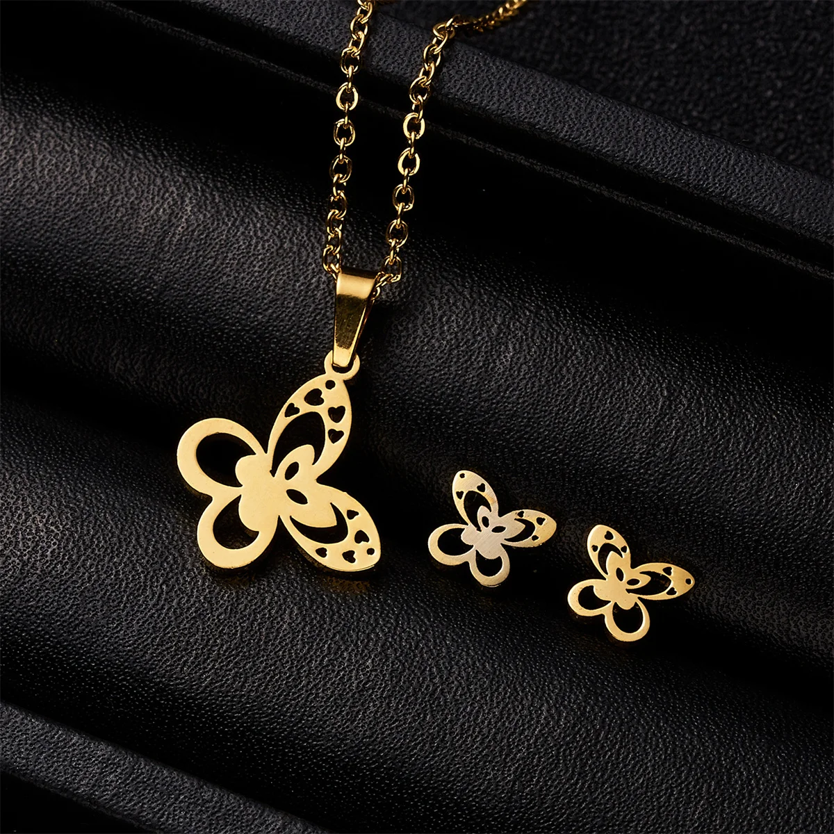 Classic Stainless Steel Cat Pendant Necklace Earrings Set For Women Cartoon Butterfly Star Flower Jewelry Set Anniversary Gifts - Image 3