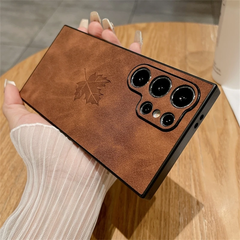 Maple Leaves Embossed PU Leather Phone Case Cover