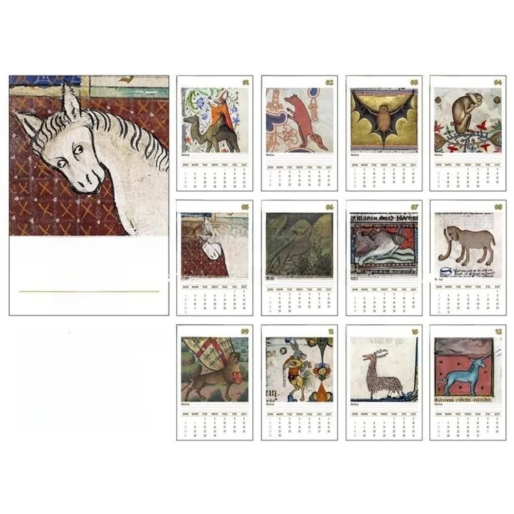 재미있고 못생긴 중세 동물 2026년 달력 중세 말 그림 일간 주간 월간 12개월 ..