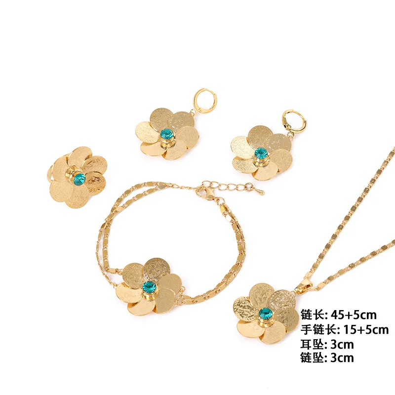 Luxury Flower Pendant Double layer Stainless Steel Chain Bracelet Necklace for Women Pair with Earrings and Rings Ladies Jewelry