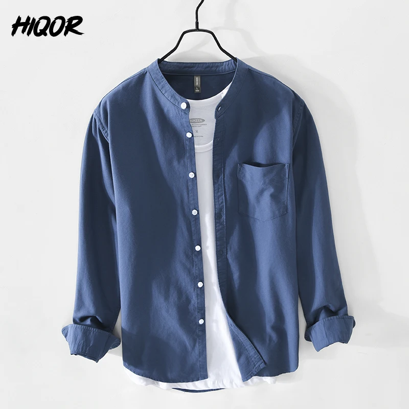HIQOR Men's Fashion Casual Vintage Oxford Shirt - 100% Cotton