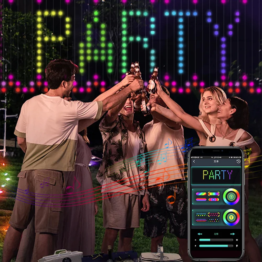 Landscape Lighting Smart Led Curtain Light Bluetooth App Music Sync DIY Picture Display Text String RGB Colorful Lit Decorat