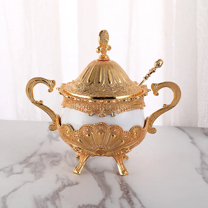 Sugar Bowl White Sugar Bowl Creative Fashion Cup Seasoning Bottle Restaurant Kitchen Golden Peacock Pattern Sugar CansTWG03 European