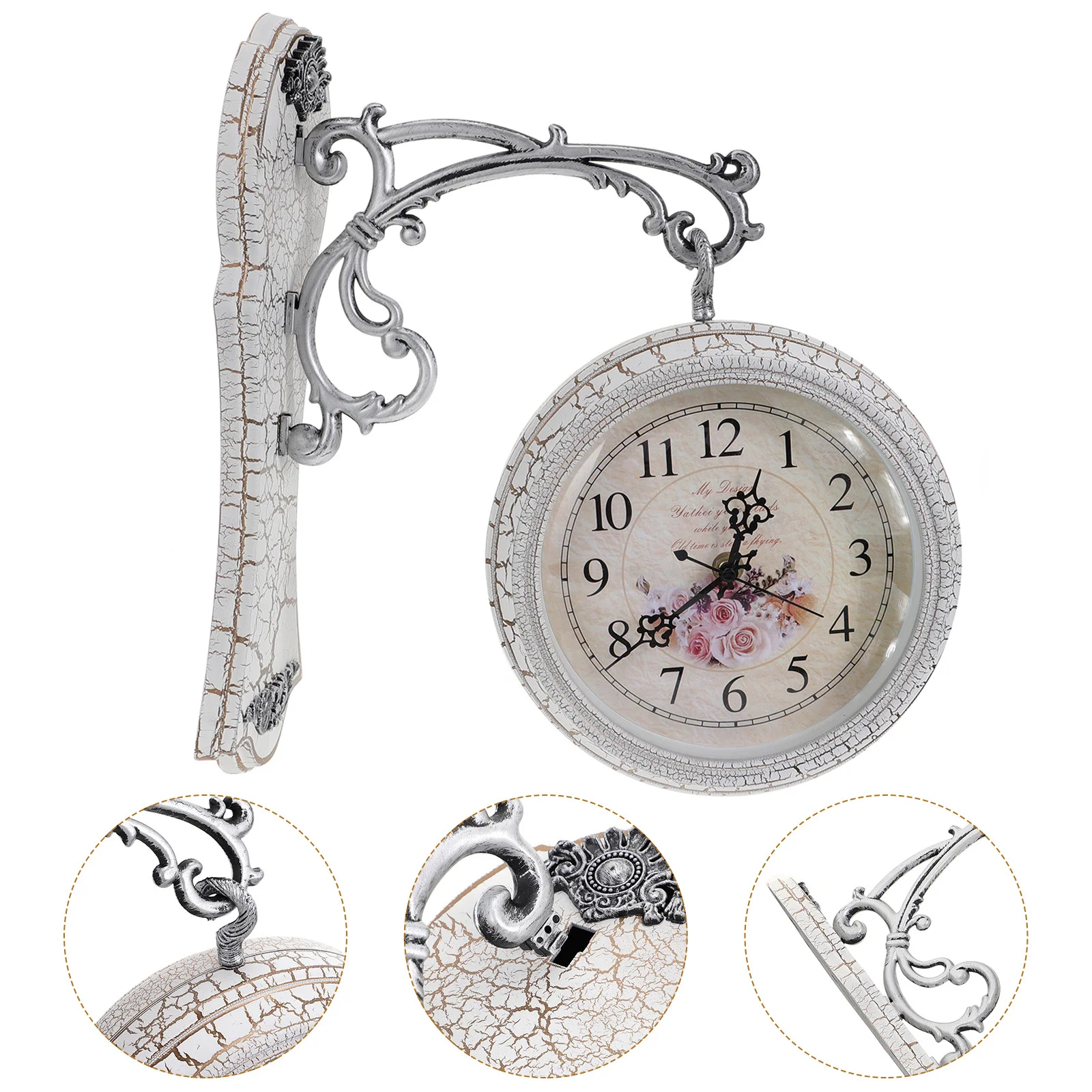 

Doitool Home Decor Wrought Iron Round Wall Hanging Double Sided Two Faces Retro Station Clock