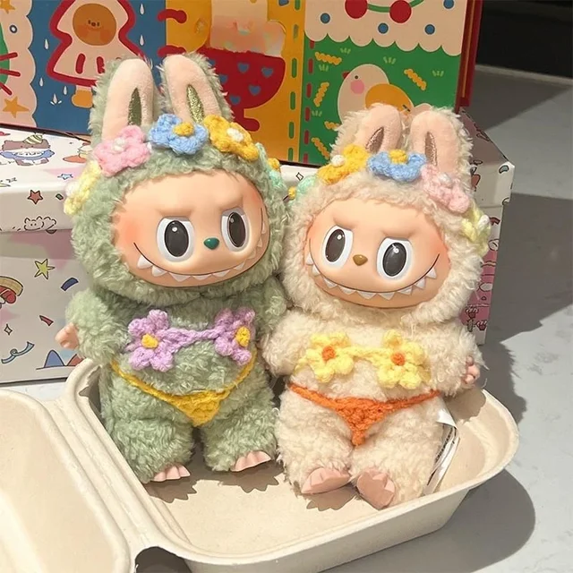 For 15/17cm 3.0 labubu v1/v2/v3 handmade bikini beach sun hat headgear set doll clothes for Ropa labubu decoration 5