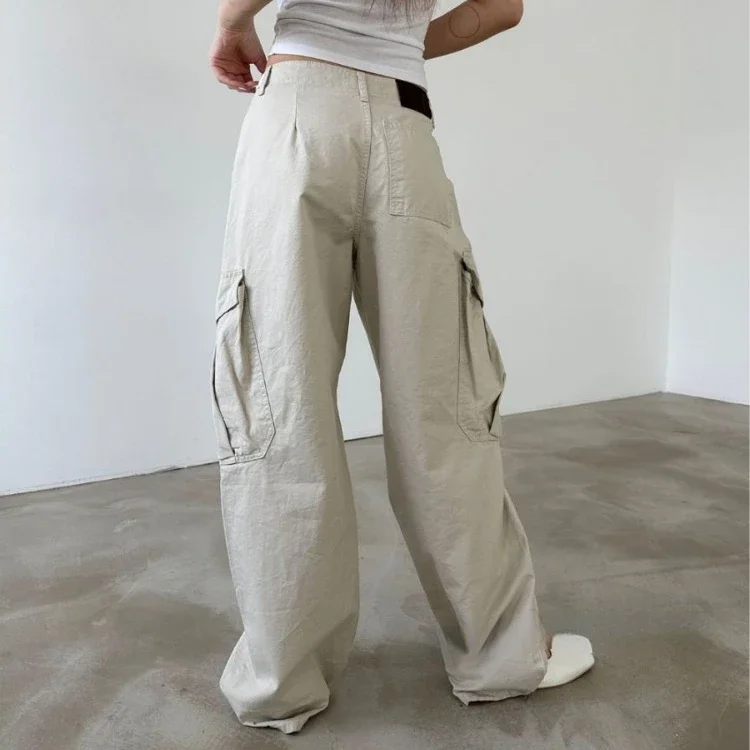 Y2K ロングパンツ ポケット付き ストレート カジュアル パンツ 女性用複数ポケット付きストレートパンツ、ルーズシンカー