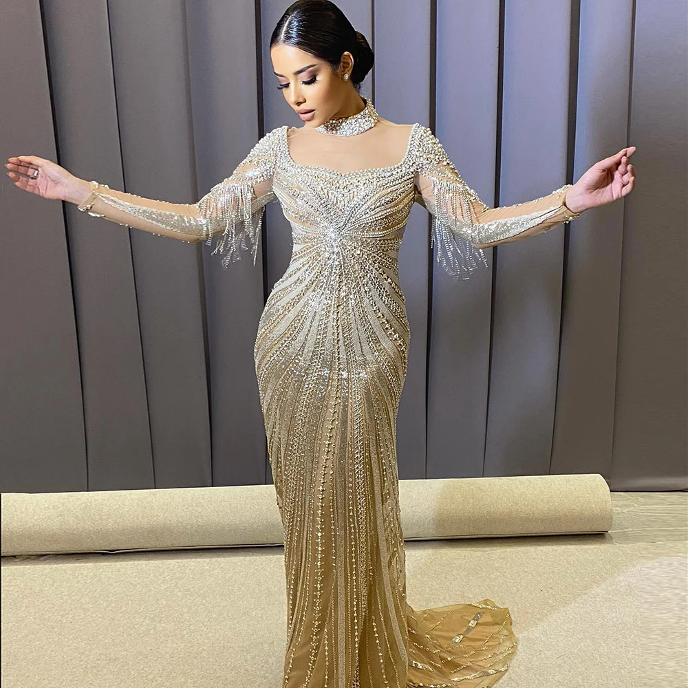 Se9f5b66dcfa44036bcf3799bb1a41cffm Luxury Champagne Mermaid With Detachable Overskirt Dubai Evening Dress Arabic Women Wedding Party Formal Gowns Mallzona
