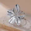 Grands anneaux à fleurs en métal en acier inoxydable pour femmes, plaqué or, Vintage, ouvert, mode élégante, étanche, bijoux de doigt, cadeaux