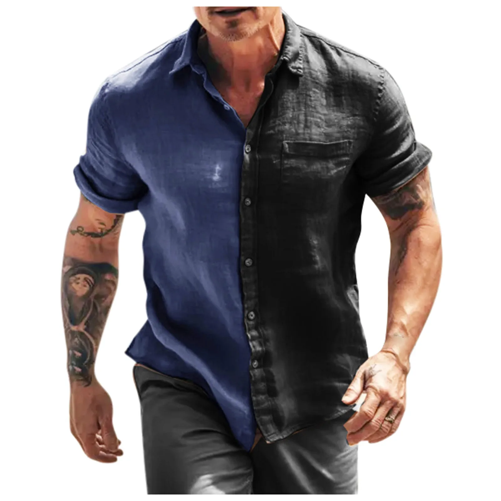 

Mens Spring And Summer Short Sleeve Shirt Fashion Trend 3D Digital Printed Shirt