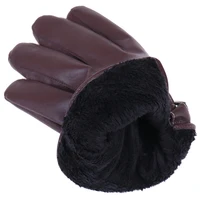 Men's Winter Leather Warm Gloves Men Fashion Waterproof Faux Driving Thin for Touch Screen Brown Guantes 2