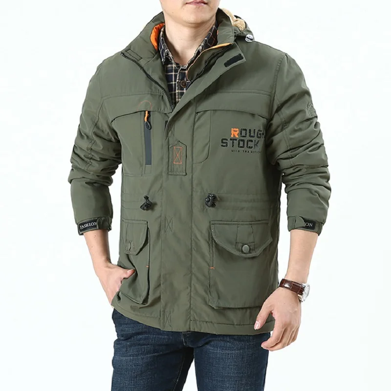 Winter Jacket Men Fashion Thickened Detachable Hood Warm Jackets Outdoor Sports Multi-pocket Tooling Padded Coats Men Parkas