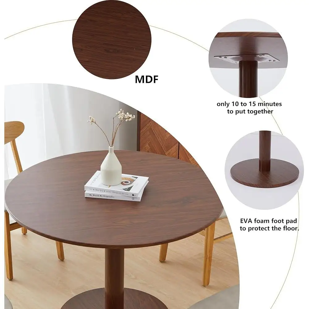 Walnut Round Dining Table 4-6 Modern Farmhouse Design Easy Care Sturdy Construction Ideal Small Spaces 5