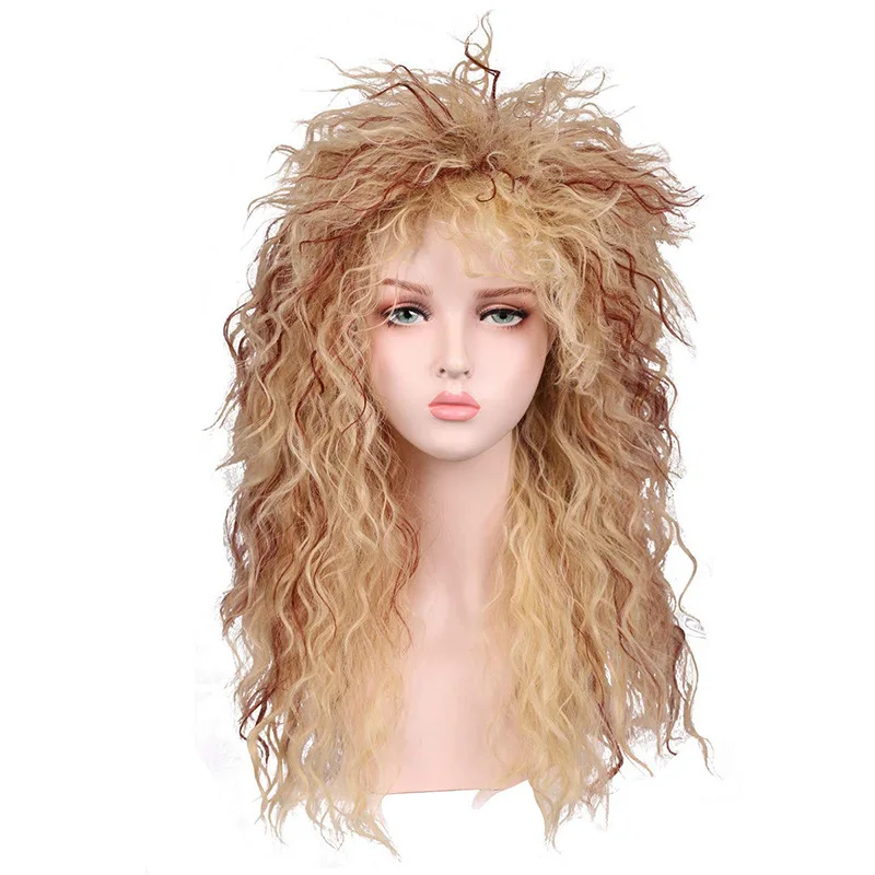 Long Curly Syhthetic Wig Grey Black Wig With Bangs Male Cosplay halloween Wigs Puffy High Temperature Fiber For Young Men