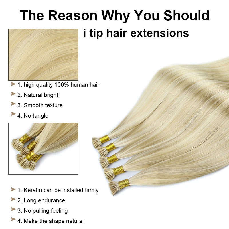 Straight I Tip Hair Extensions Real Human Fusion Hair Original Natural For Capsule Extension 12-26inch Multicolor 40g/50g