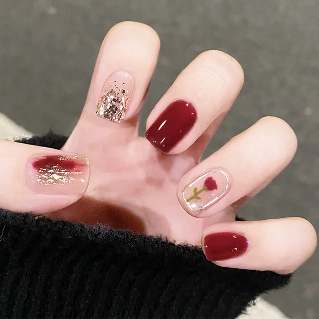24Pcs-Box-Sweet-Short-Round-Square-Head-False-Nail-Art-Full-Cover-Detachable-Artificial-Fake-Nails jpg