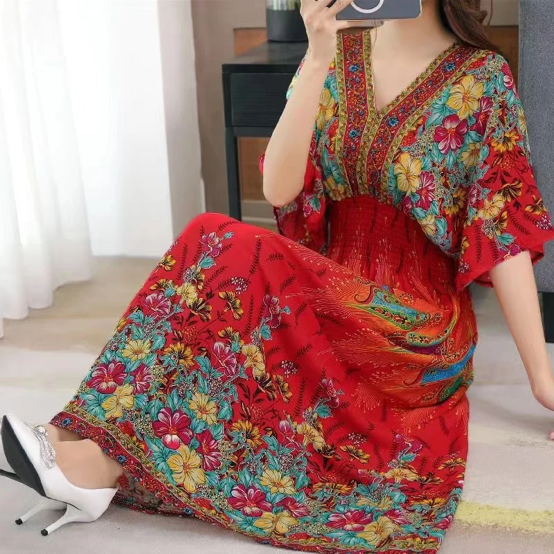 chinese dress ladies Long Maxi Dress for Women Floral Printed Indian Handblcok Printed Cotton  Dress M to XXL Nightwear Dresses (B. Pink, L) at Amazon Women's Clothing  store
