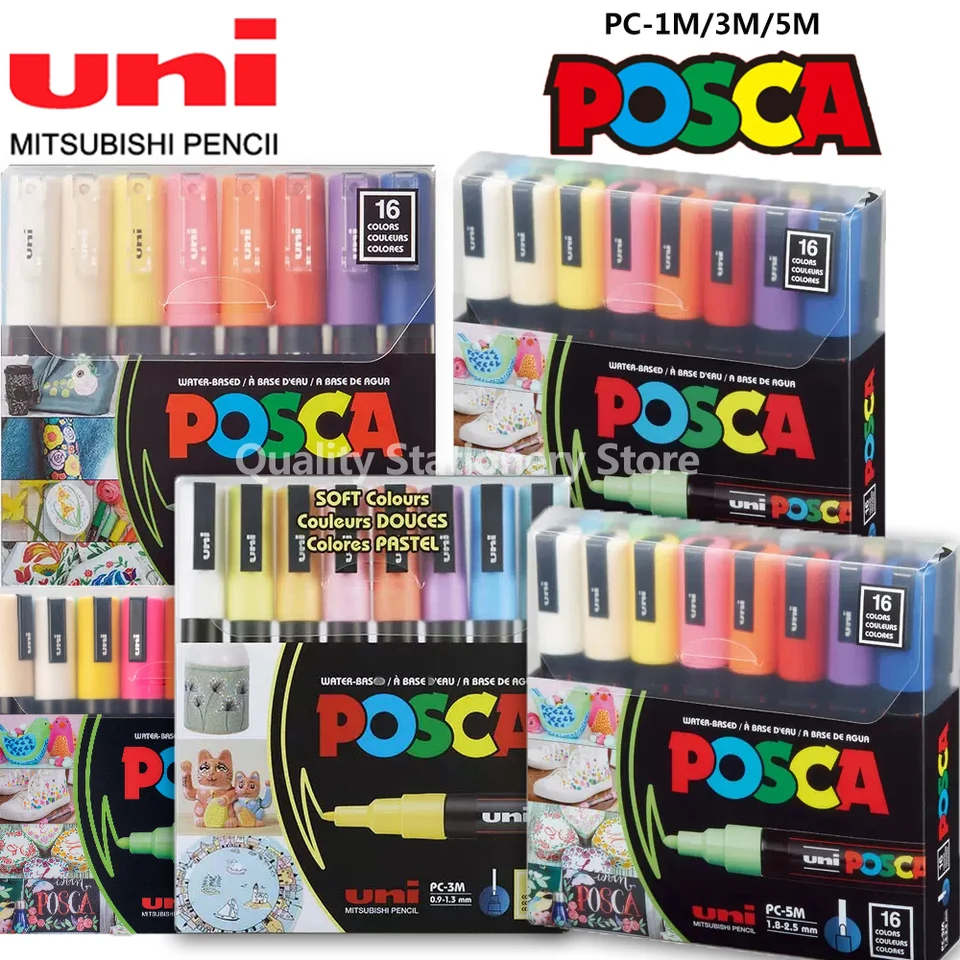 Set di pennarelli Uni Posca Paint Set PC-1M PC-3M PC-5M 7/8/15 POP Poster  colore inchiostro pigmentato a base d'acqua con astuccio in vinile  originale - AliExpress