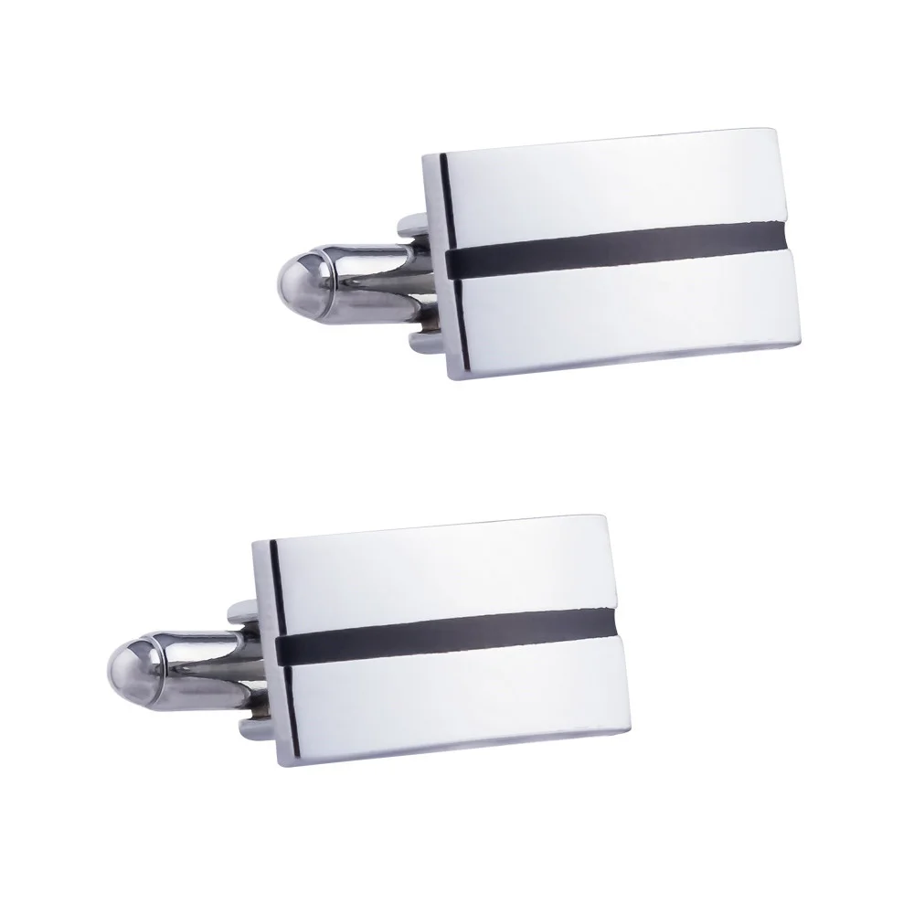 Fashionable Classic Business Rectangular Black Striped Enamel Cufflinks Men's French Shirt Cufflinks Holiday Gift_voghion.com