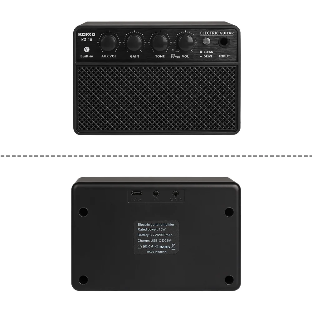 KOKKO 10W Portable Guitar Amp - BT & Headphone Compatible with Rechargeable Battery, for Practice & Street Performance