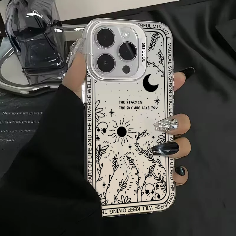 thumbnail image 1 of Funda de teléfono con IMD de plata galvanizada con estrella y luna fresca para iPhone 15, 16 Pro Max, 14, 13, 12, 11 Pro, XR, XS, 7, 8 Plus, carcasa trasera a prueba de golpes, 1 of 5