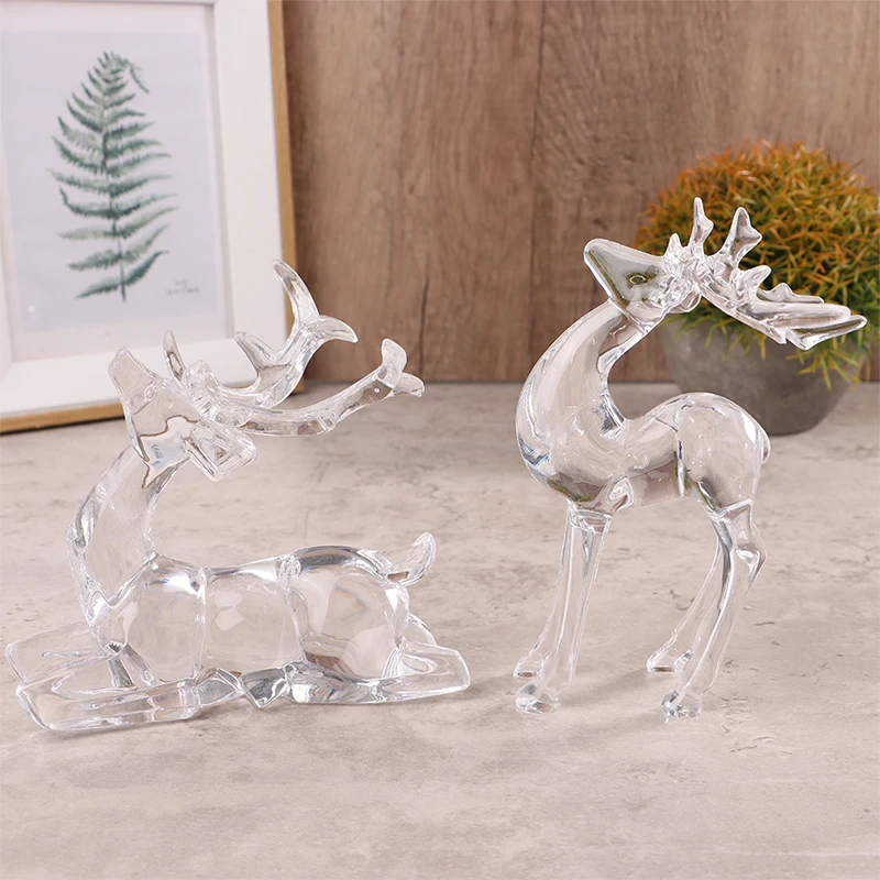 Crystal Deer Figurines Desktop Ornament Room Decor Transparent Elk Reindeer Sculpture Home Office Decoration 1Pc