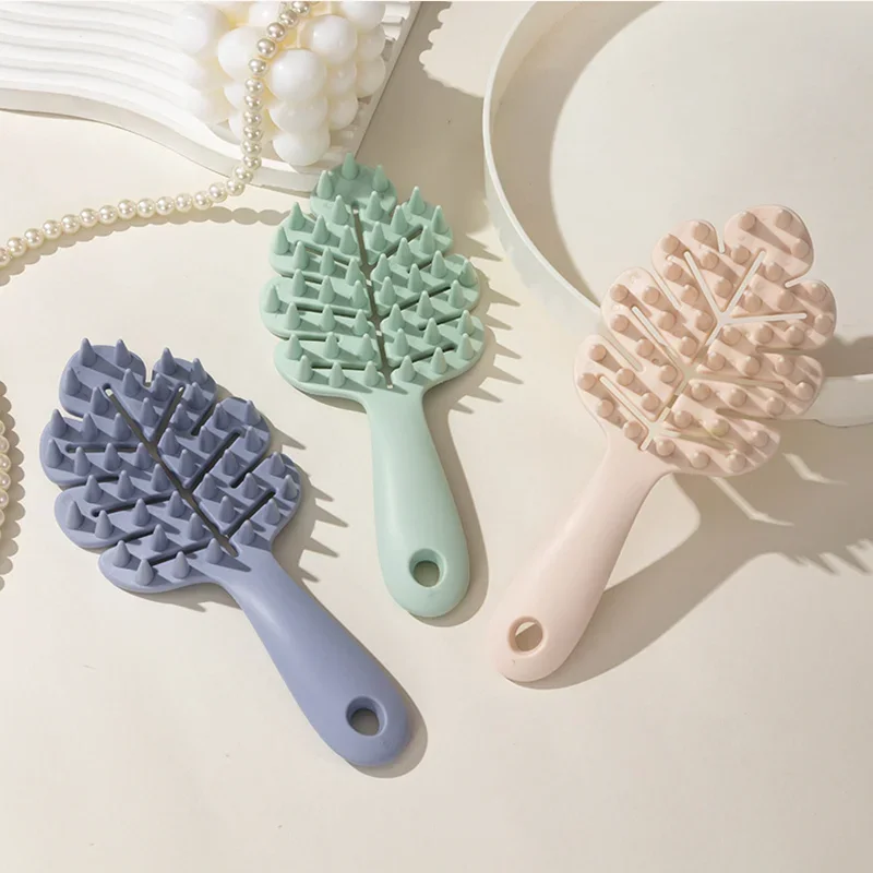 1Pcs Leaf Shampoo Brush Scalp Massage Brush Head Washing Comb Two-sided Hair Massager Bath Brush Body Scrubber Hair Accessories