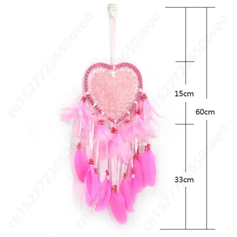 Love Heart Dream Catcher Pendant Feather Hanging Ornament LED Light Handmade Art Crafts Creative Beautiful for Party Decoration 6