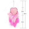 Love Heart Dream Catcher Pendant Feather Hanging Ornament LED Light Handmade Art Crafts Creative Beautiful for Party Decoration 6