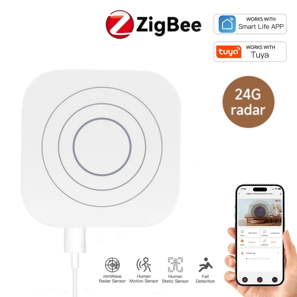 Tuya ZigBee 스마트 모션 센서, 24G MmWave 레이더 감지기, 인체 감지 센서, 홈 보안 보호, 알렉사 구글과 작동
